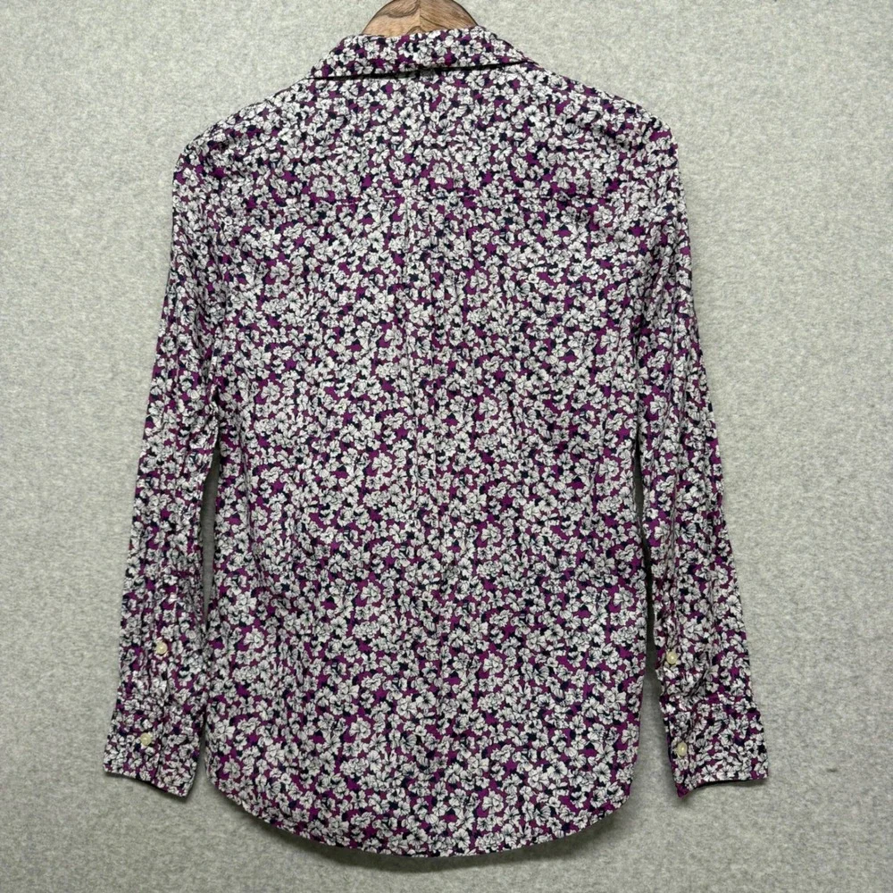 J.Crew Button Up Women XS Purple Floral Cotton Long Sleeve Cottagecore Feminine‎